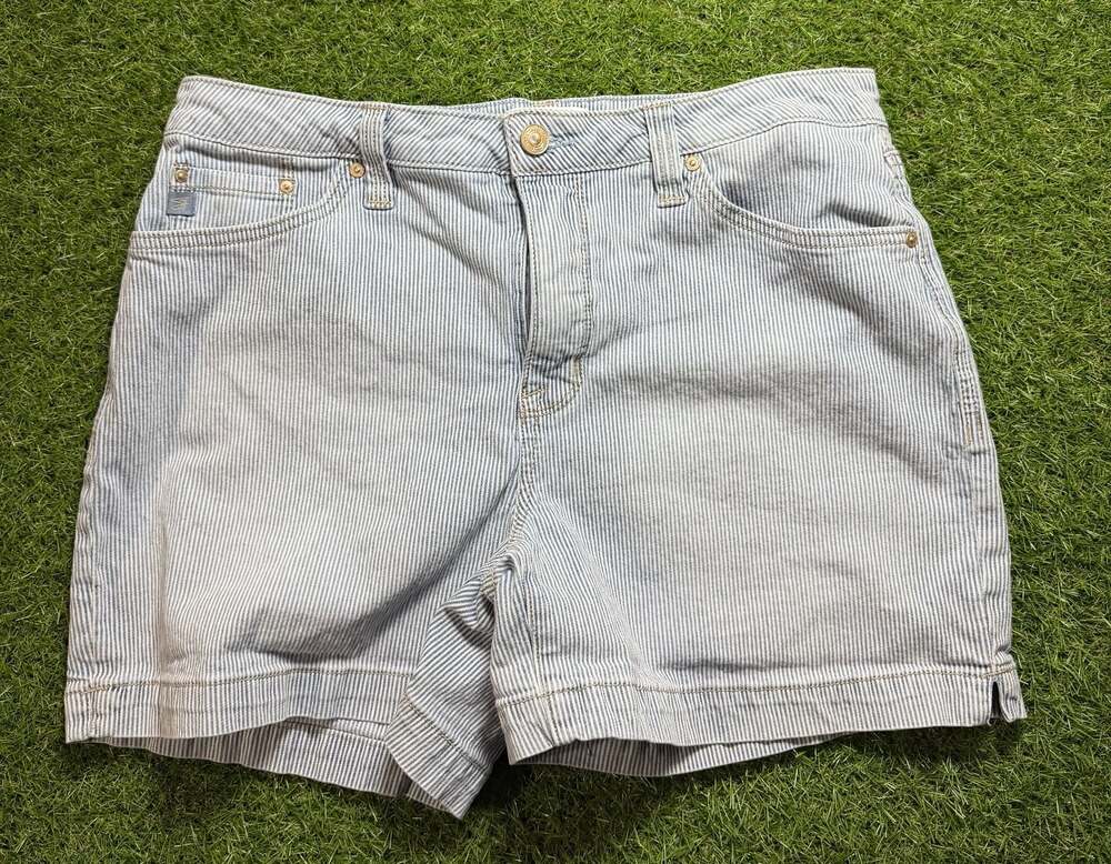 Seven7 High Rise Weekend Short Blue White Striped Denim Shorts Size 10